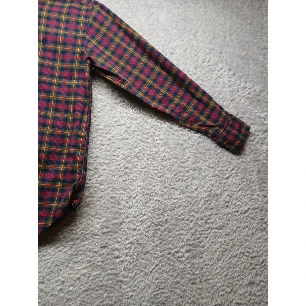 Ralph Lauren Boys Red Plaid Button Up Shirt Size 10-12 Classic Holiday Preppy